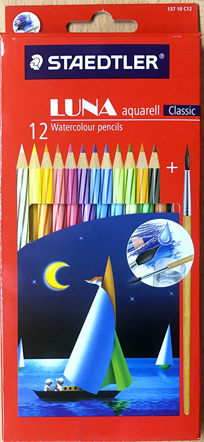 Marco Raffiné Watercolor Color Pencil Set - Water Soluble 12 Pack With Brush