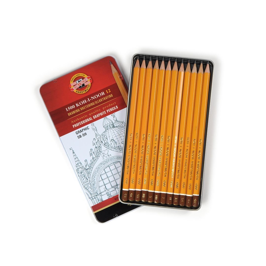Koh-I-Noor Yellow Professional Graphite Pencil GRAPHIC Set of 12-5B-5H