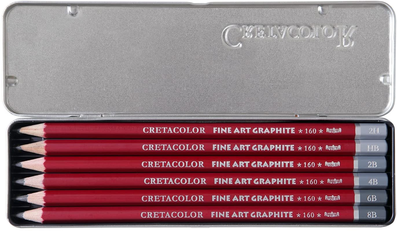Cretacolor Cleos Fine Art Graphite Pencils Set of 6 in an Elegant Tin Box (1 of Each HB, 2H, 2B, 4B,