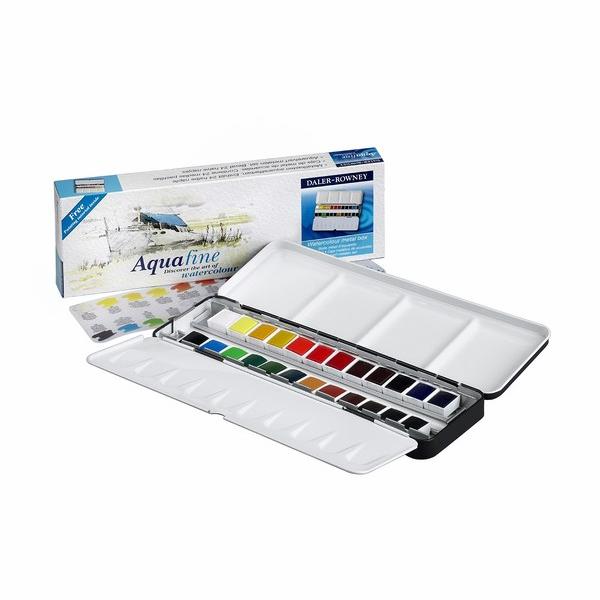 Daler-Rowney Aquafine Watercolour Metal Box 24 Half Pan Set - Starbox