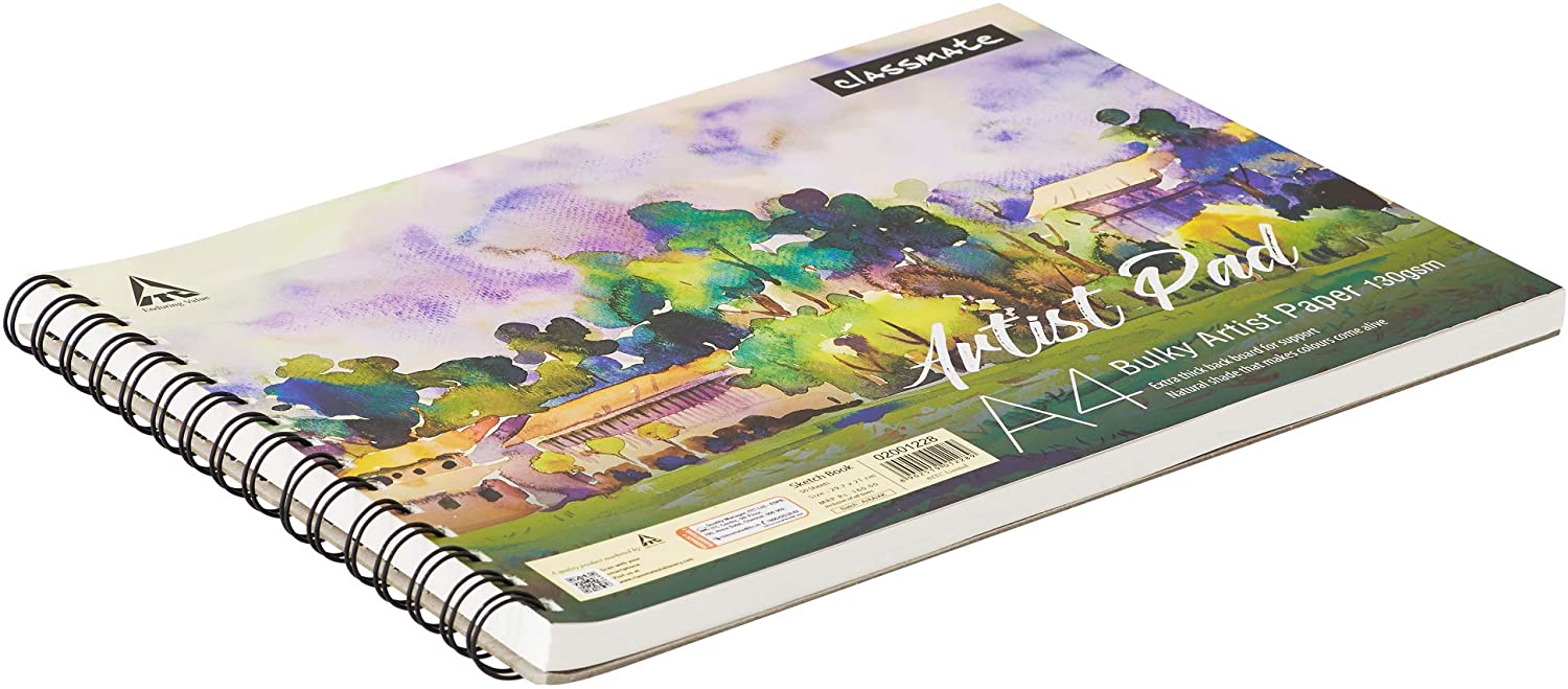 Classmate Sketchbook A4 Artist Pad with Bulky Artist Paper 130 GSM, 50  Sheets, 29.7 X 21 cm - Starbox