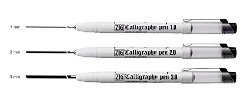 Zig Calligraphy Oblique Tip Pen Black Assortment Set of 3