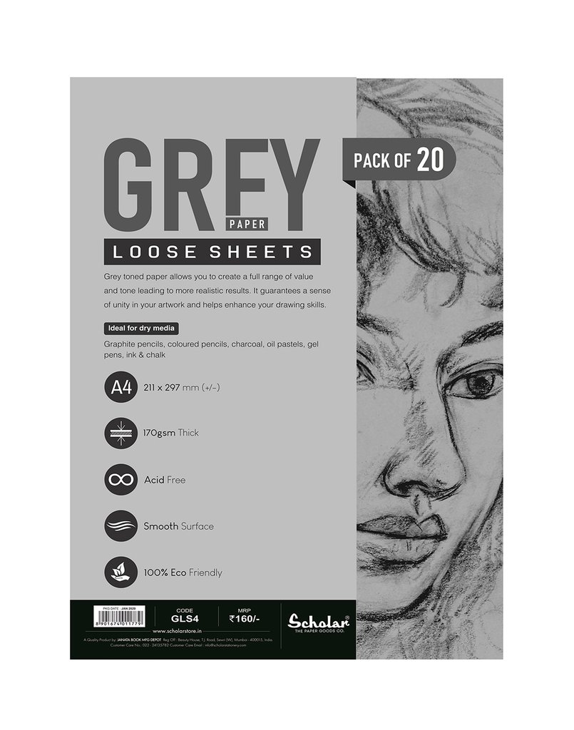 Buy Scholar Toned Drawing Paper (Grey, A3/A4, 160 GSM) online in India