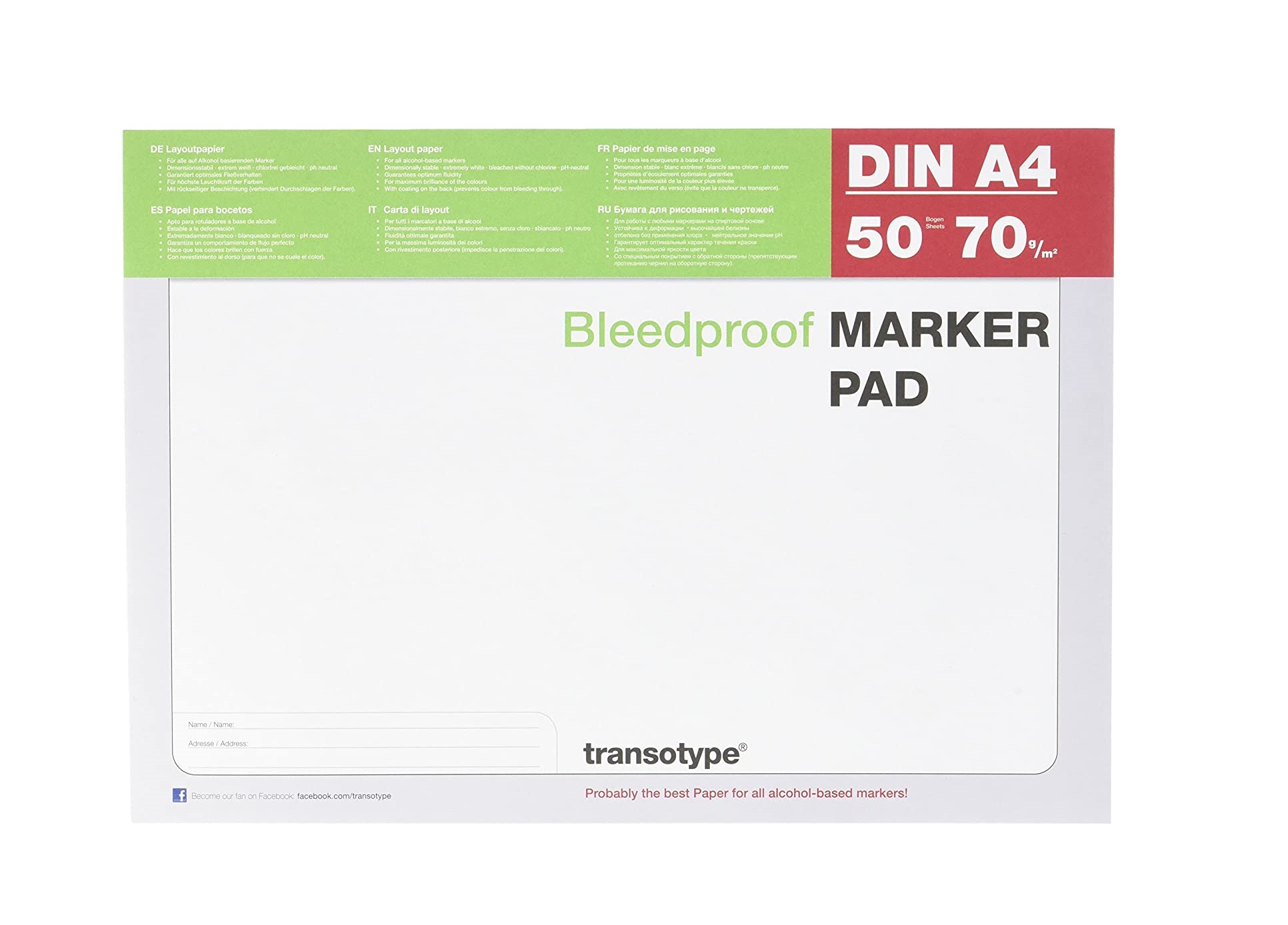 Transotype Bleed Proof Alcohol Marker Pad, A4, 50 Sheets