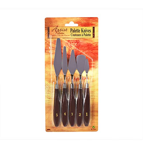 Mont Marte Studio Palette Knife Set, 5 Piece. Selection of Different Sizes  and Styles of Stainless Steel Palette Knives.