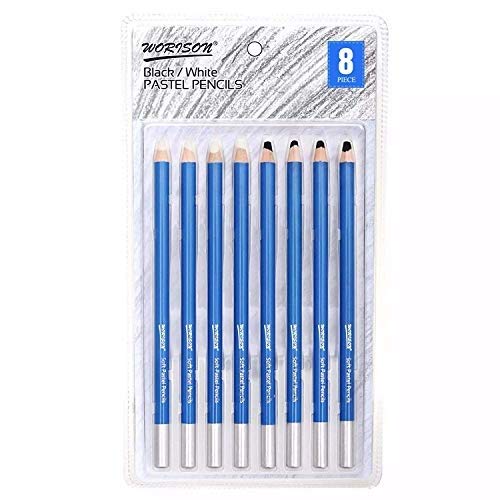 Worison Soft Pastel Pencils,White and Black - 8 Piece