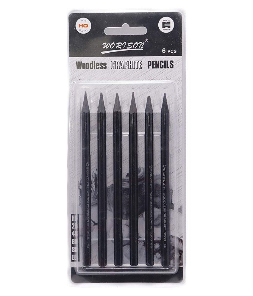 Worison Woodless Graphite Pencils of 6 pcs, 6 Grades of Graphite -HB, 2B, 4B, 6B, 8B and EE