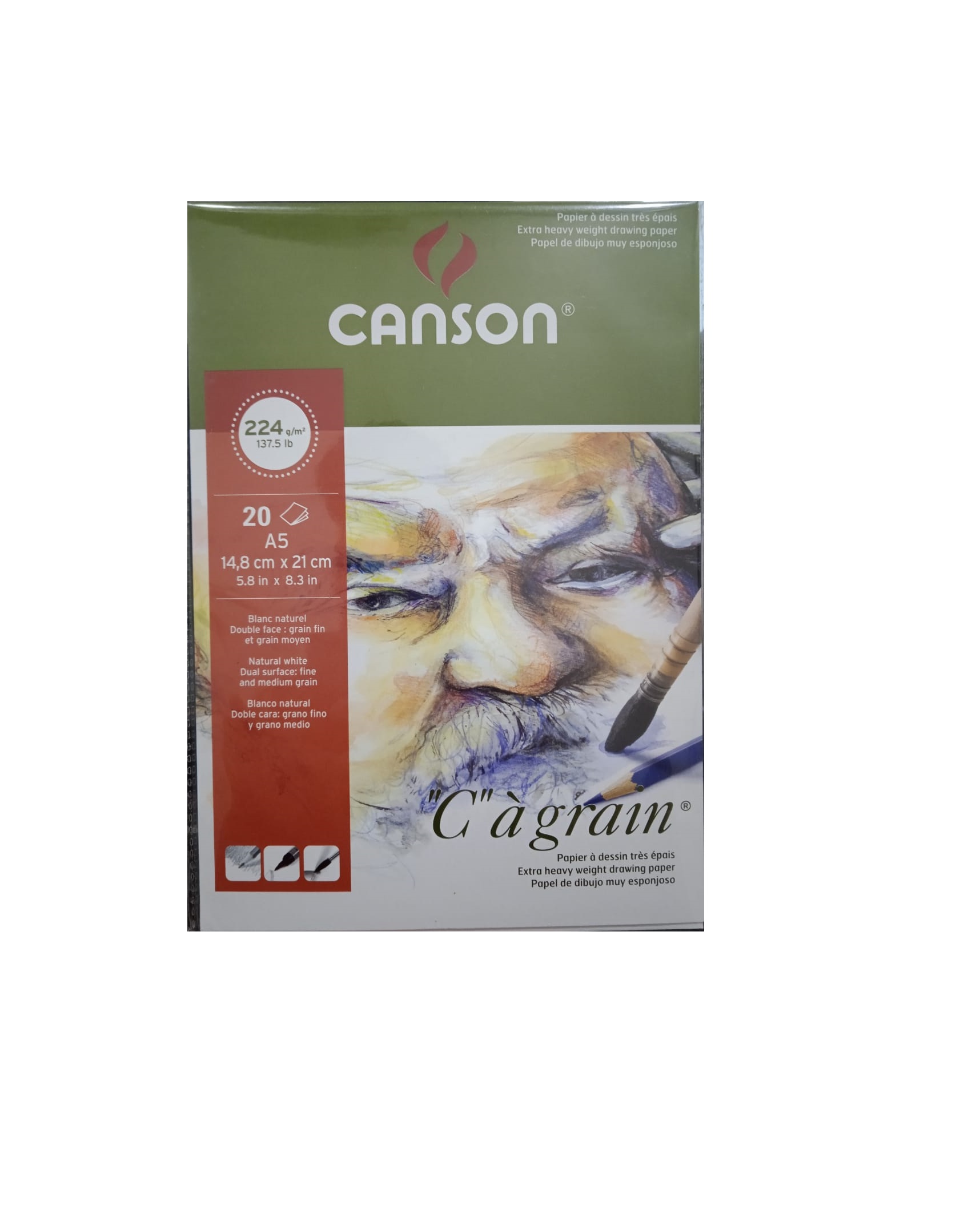 CANSON C-A GRAIN 224GSM DRAWING PAPER A5 SIZE (20 SHEETS)