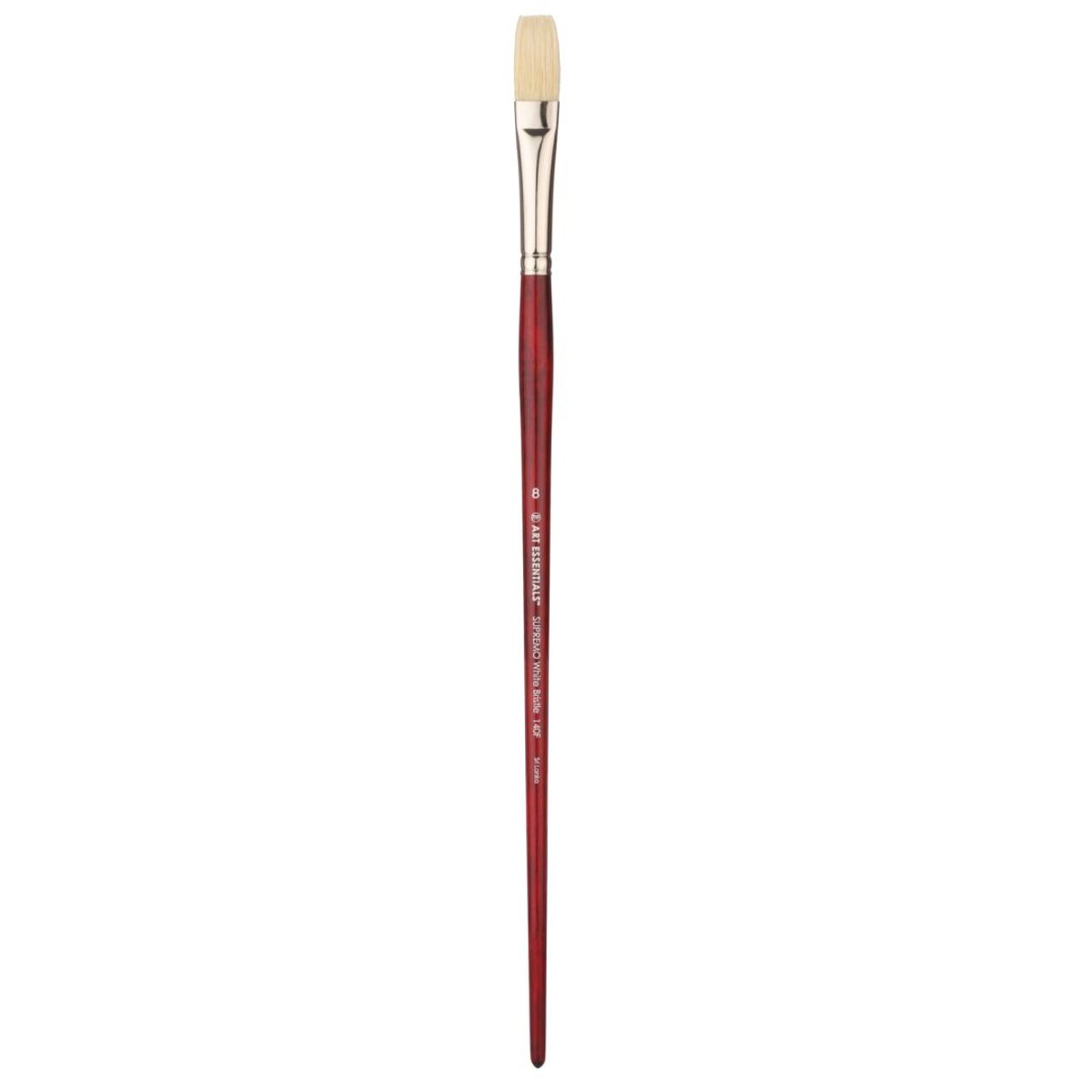 Art Essentials Supremo White Hog Bristle Brush - Series 140f - Flat - Long Handle - Size: 8