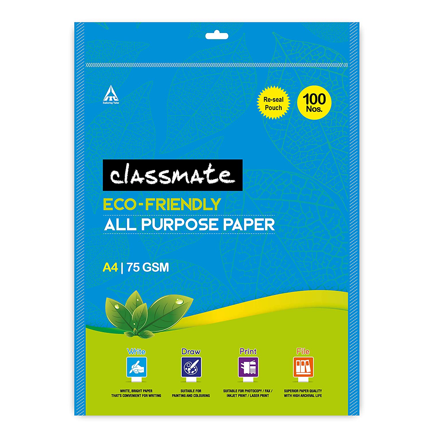 Classmate A4 Size all purpose paper - White, Unruled, Pack of 100