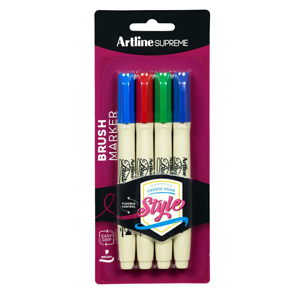 Artline Supreme Brush Markers Assorted Colours 4pc 