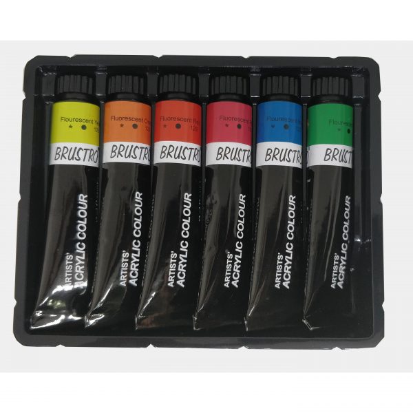 Brustro Artists Acrylic Colour Set of 6 Fluorescent Colours x 12ml Tubes
