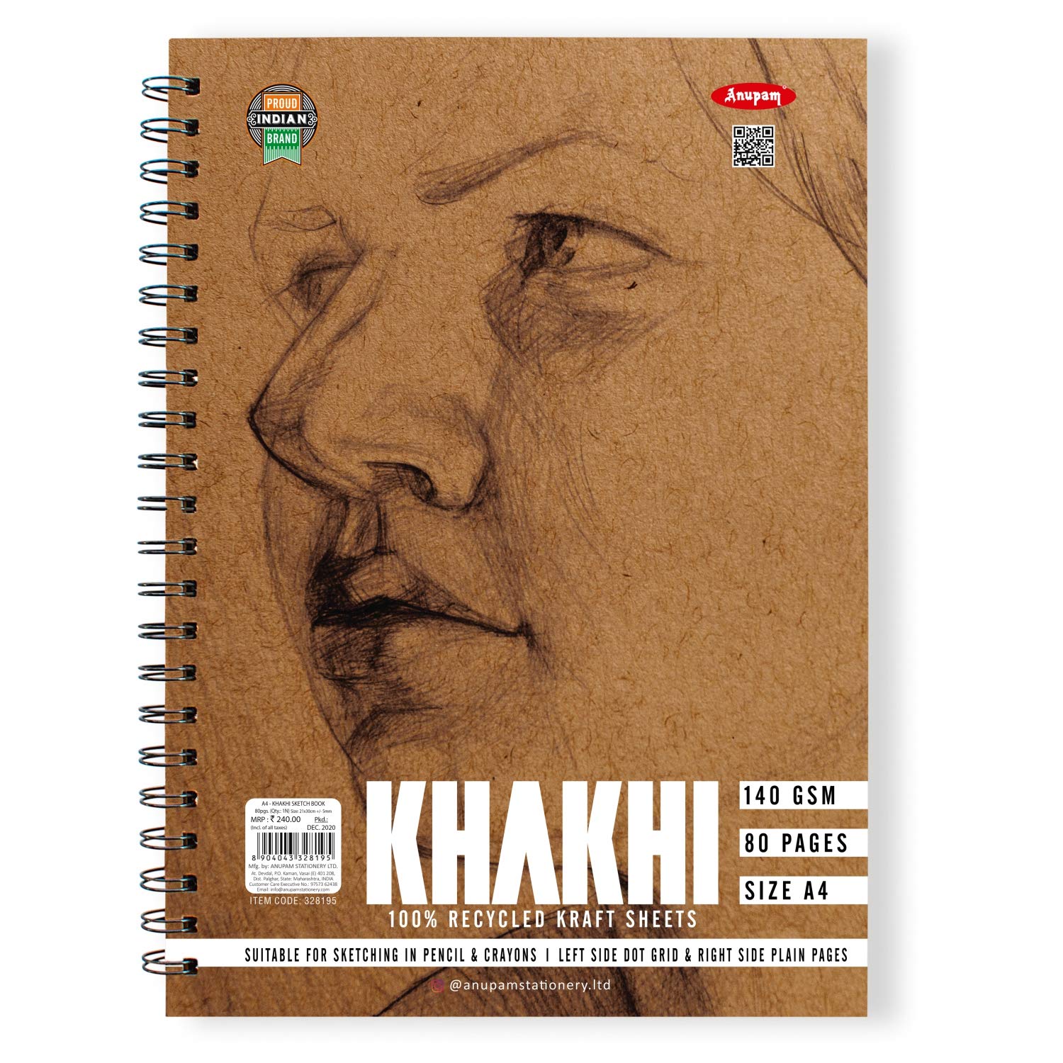 Anupam Drawing Pads Sketch Book A4 Size Drawing Paper 140gsm (Khaki)