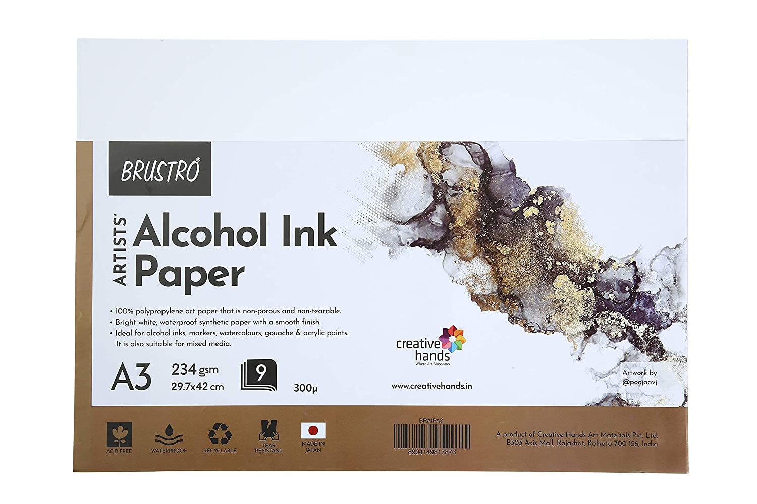 Brustro Artists Alcohol Ink Paper 234 GSM, 300 Micron, Size - A3 (Pack of 9 Sheets)