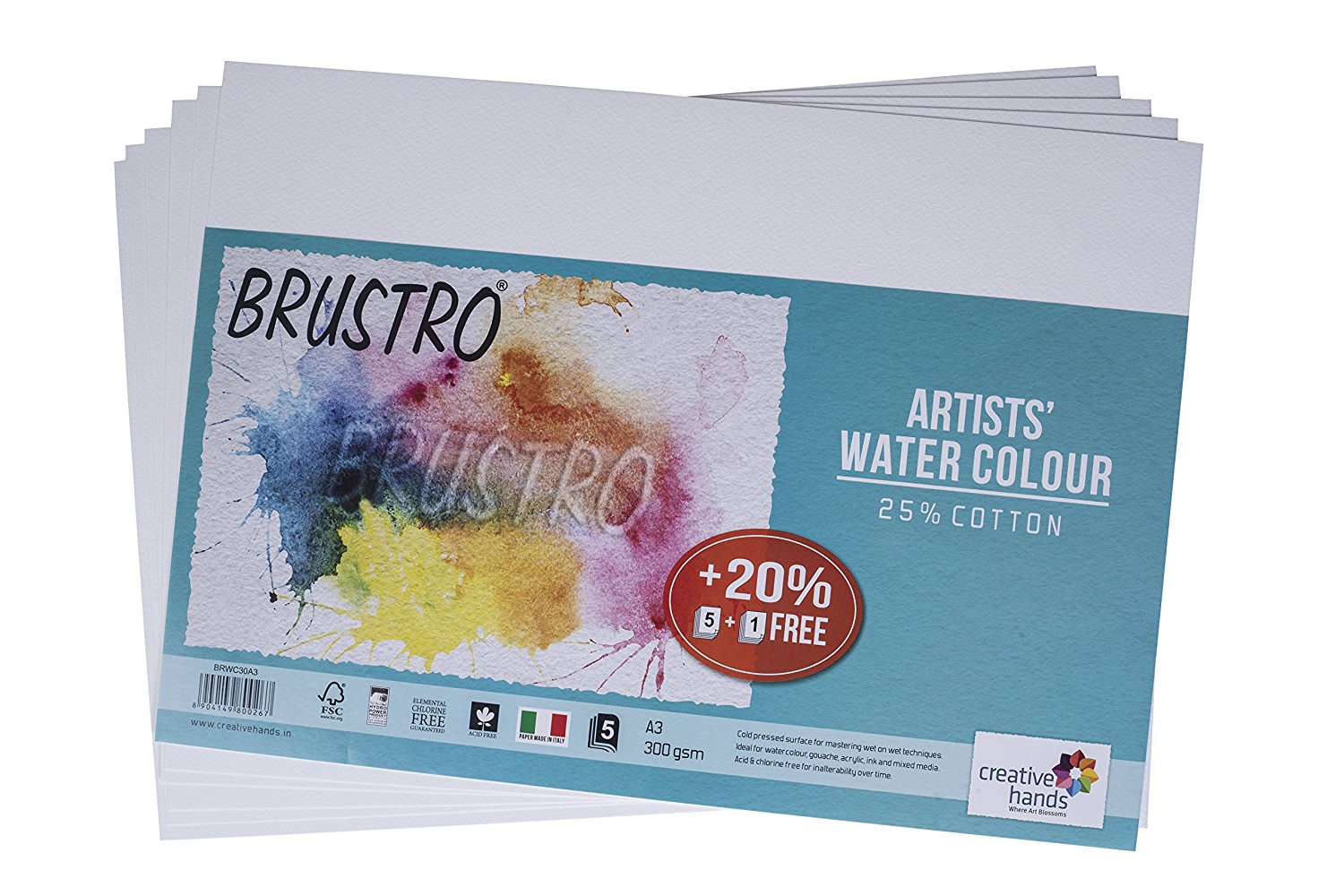 Brustro Artists Watercolour Paper 25% Cold Pressed 300 GSM 5 Sheets A3