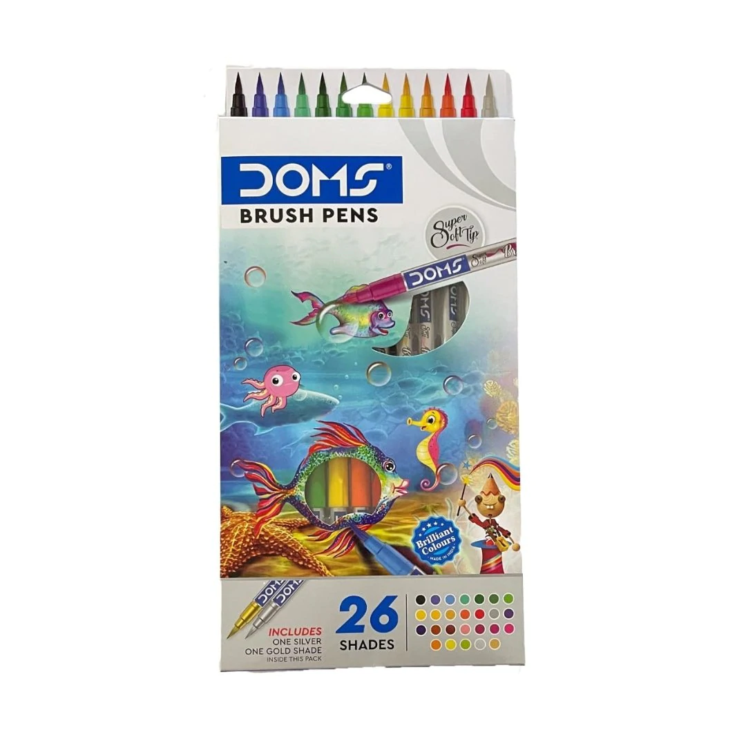 Doms brand Colored Brush pens pack of 14 pens in transparent