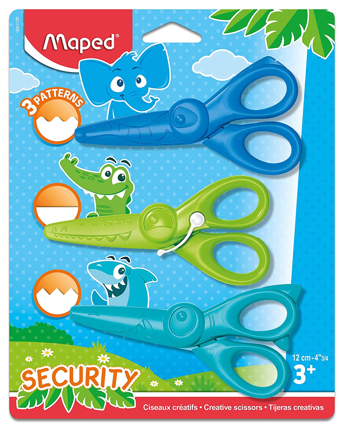 Maped Kidicraft Childrens Safety Craft Scissors (Pack of 3) Zig Zag, Curves & Straight Cut