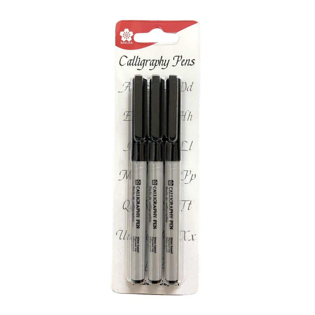 Sakura Calligraphy Pens Black Pack of 3 (1mm, 2mm, 3mm)