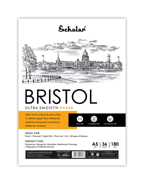 Scholar Bristol Paper Sheets A3, A4, A5 (BRWL)