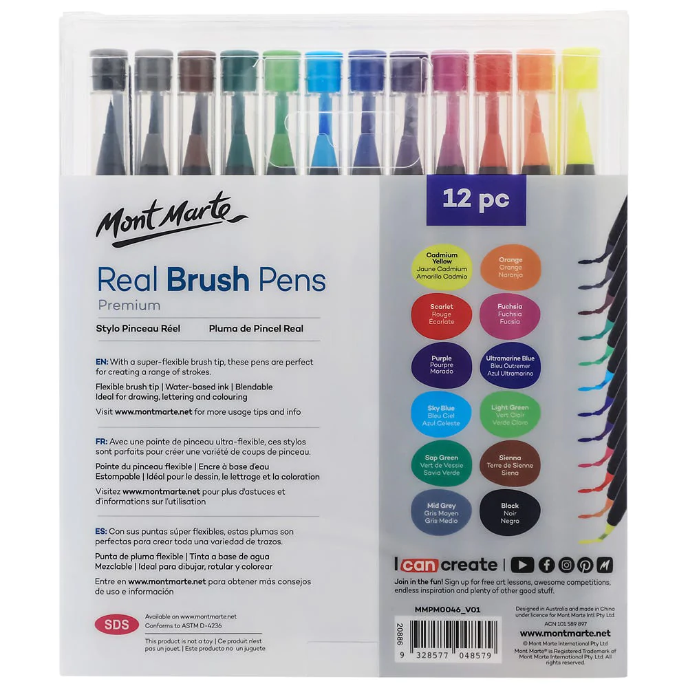 Mont Marte Real Brush Pens Premium 12pc MMPM0046