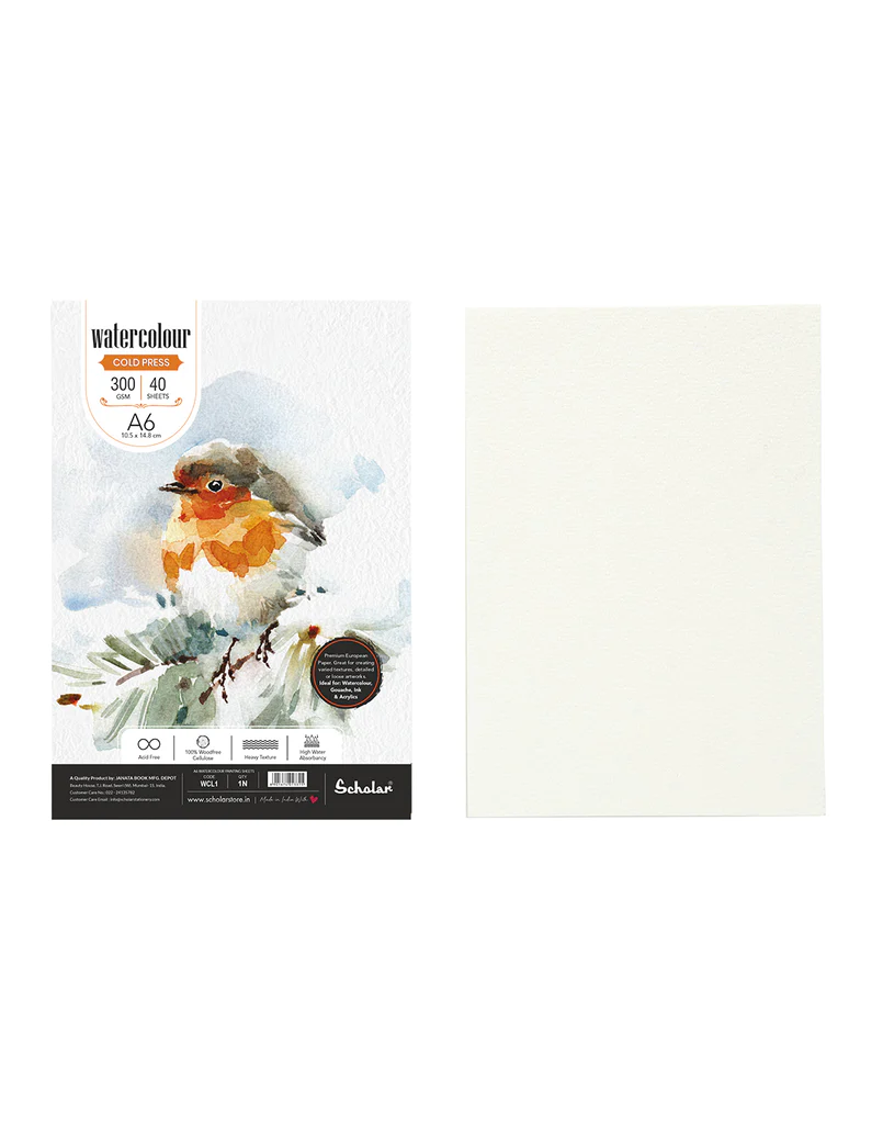 Scholar A6 Water Colour Cold Preseed Loose Sheets - 300 GSM (40 SHEETS) (WCL1)