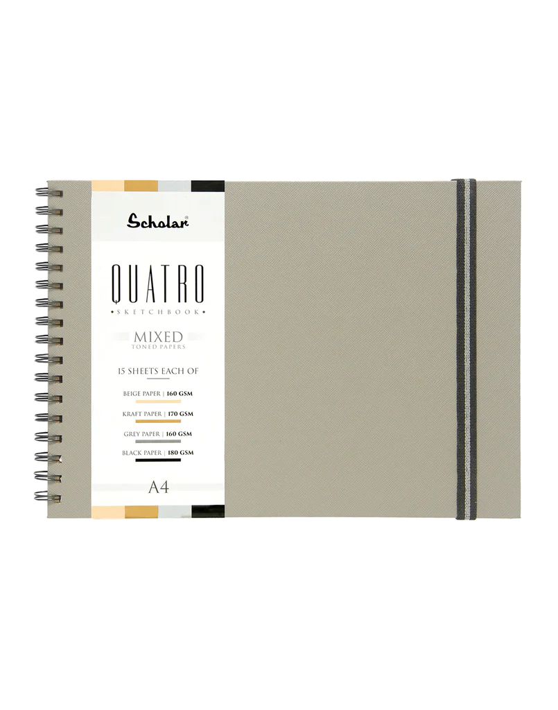 Scholar A4 Quatro Sketchbook (4-In-1 Toned Sheets With Kraft, Black, Grey, And Beige Paper) (QTR4)