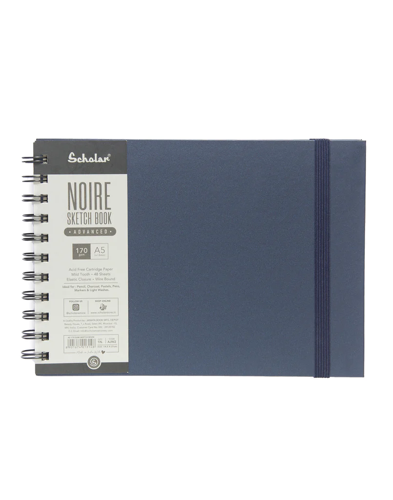 Scholar A5 Noire Sketchbook - Advanced (Blue, 170 Gsm, Wire Bound) (AJW2)