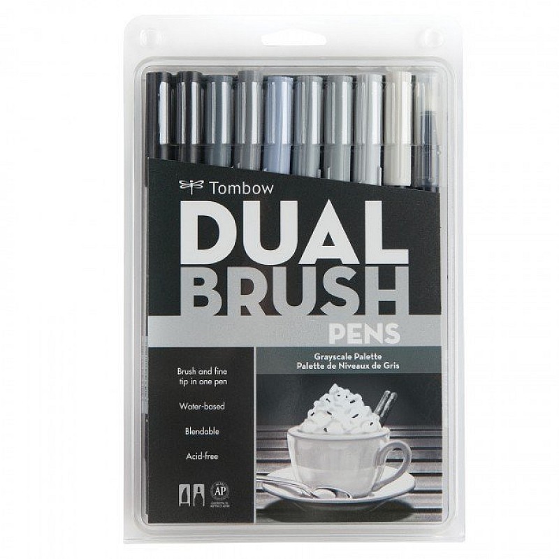 Tombow Dual Brush Pens (Set of 10) - Grayscale ABT-10C GR