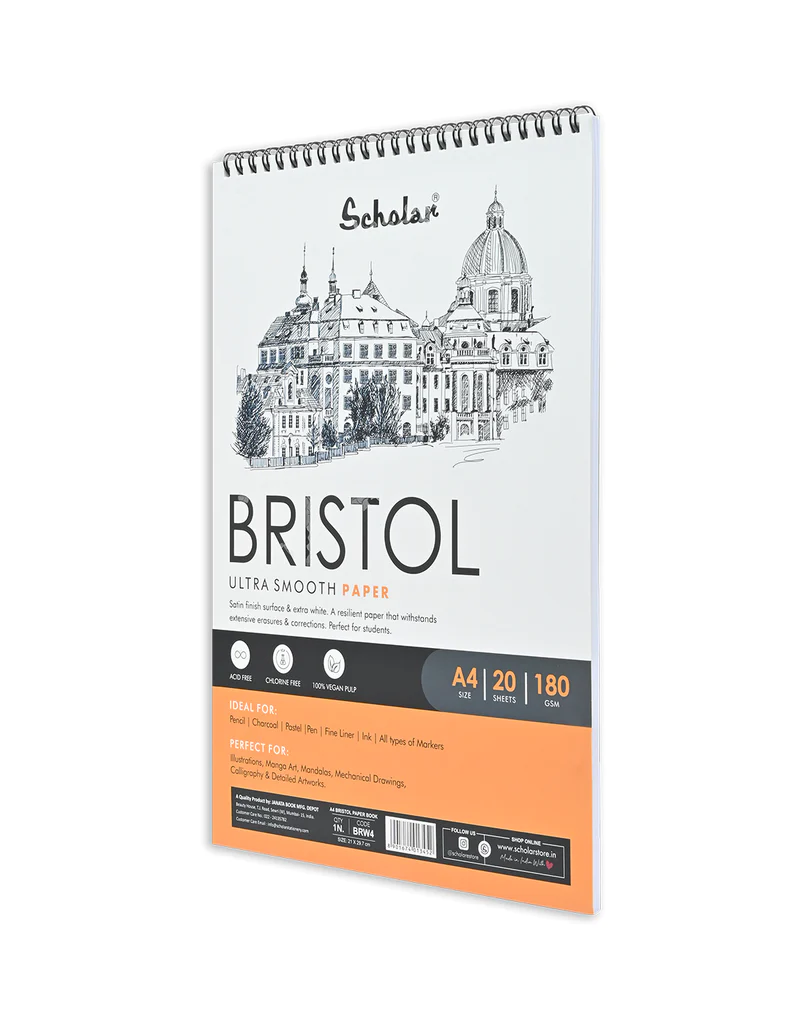 Scholar A4 Bristol Paper Pad -180 Gsm (20 Sheets, Wire Bound) (BRW4)