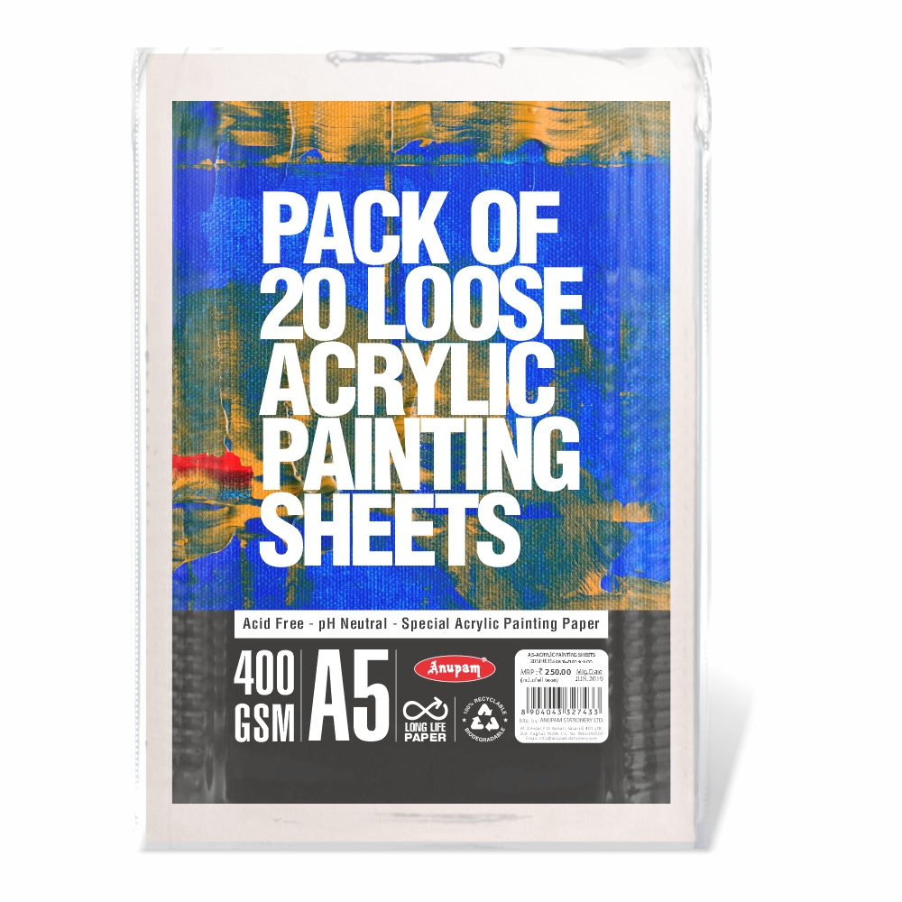 Anupam Pack of 20 Loose Acrylic Painting Sheets 400gsm ??? A5