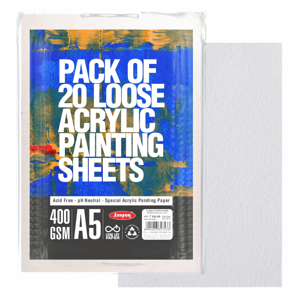 Anupam Pack of 20 Loose Acrylic Painting Sheets 400gsm ??? A5