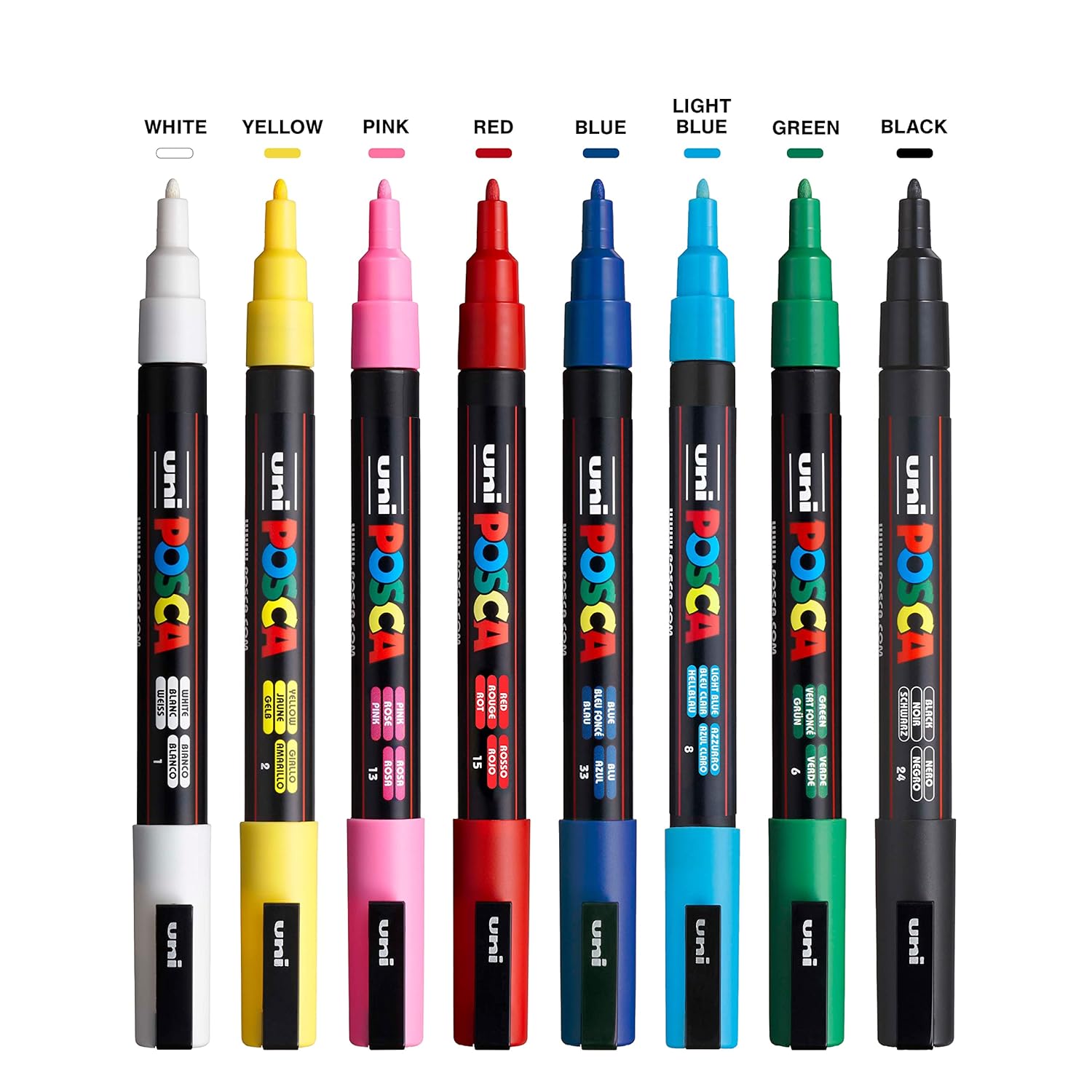 Uni-Ball Posca 3M 0.9-1.3mm Bullet Shaped Markers | Multicolour Ink | Pack Of 8