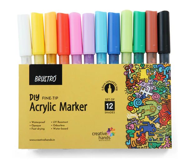 Brustro Diy Acrylic Marker 0.8mm Set Of 12 Shades