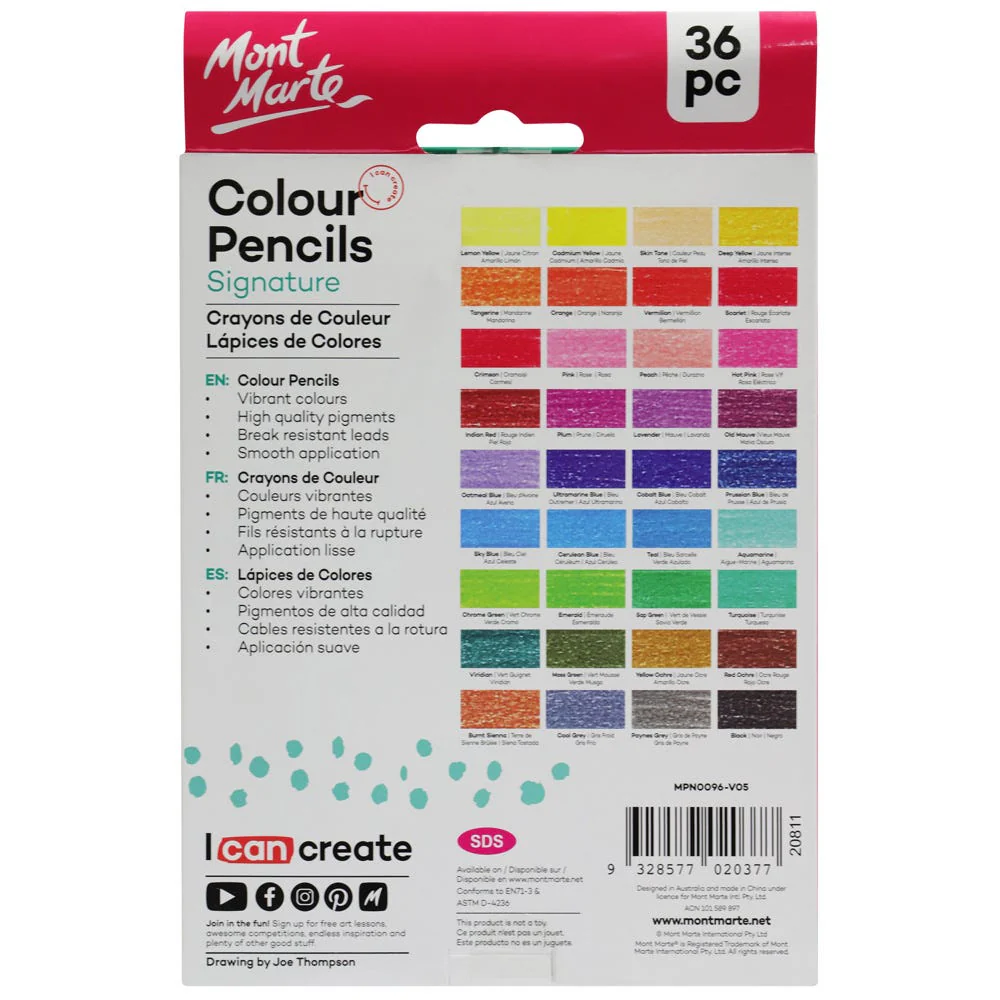 Mont Marte Colour Pencil Vibrant Colors Set Of 36pc MPN0096	