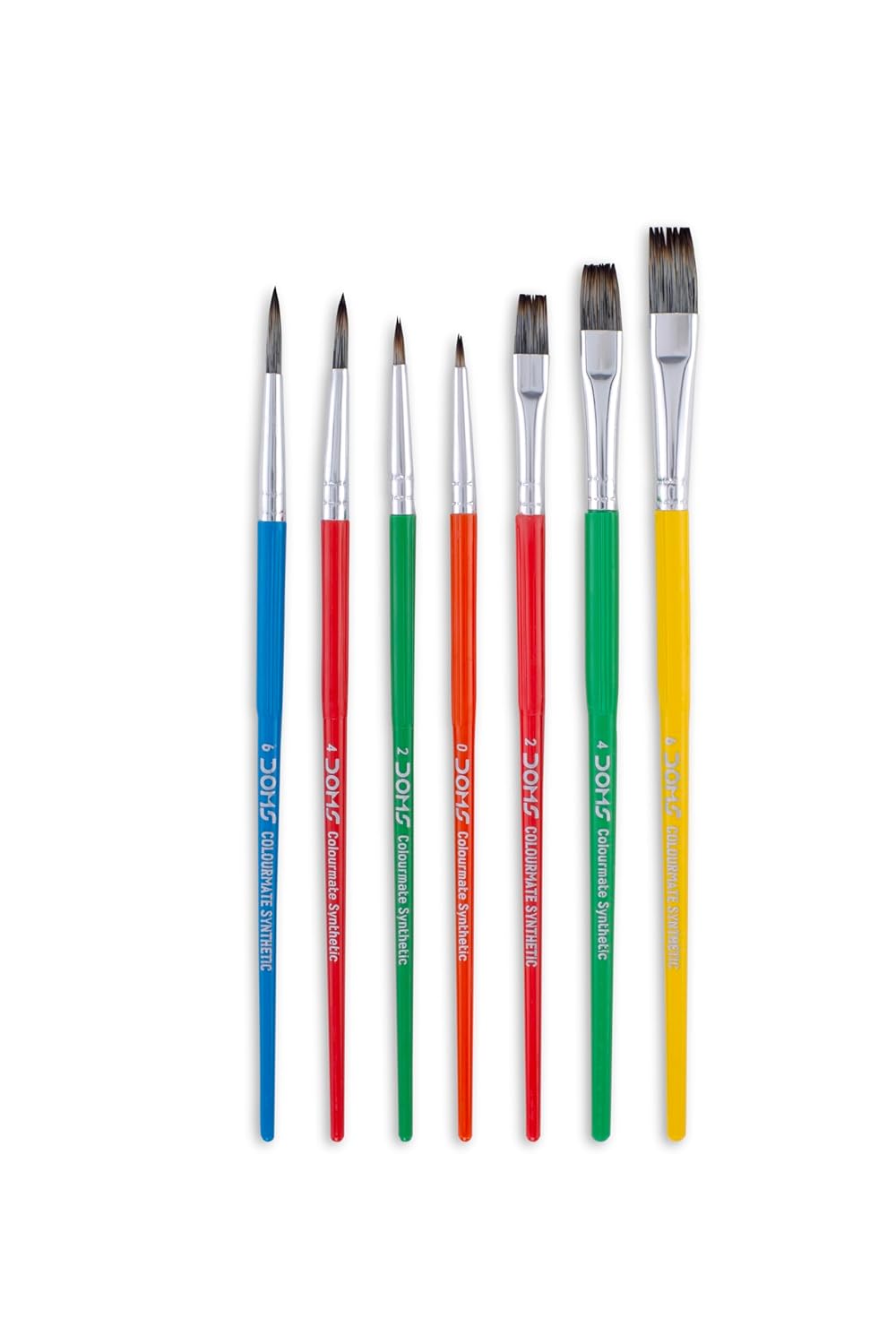 DOMS COLOURMATE Synthetic Hair Brushes Set of 7 Flat and Round (Flat 2,4,6 Round 0,2,4,6)