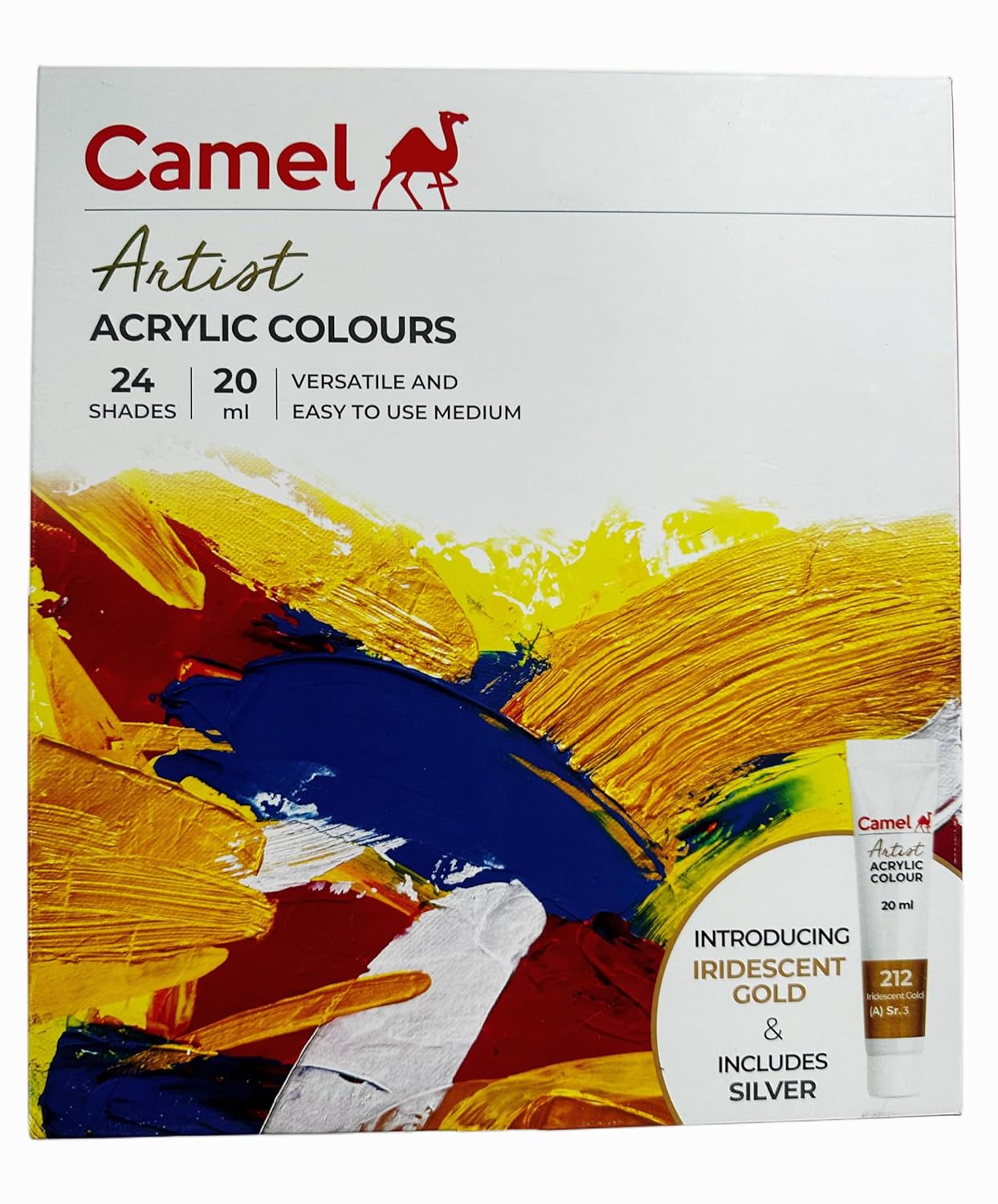 Camel Artist Acrylic Colours Set - 24 Vibrant Shades x 20ml Tubes | Professional Grade, High Pigment